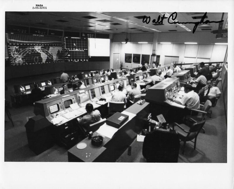 Apollo 7 Walt Cunningham Signed BW 8x10 NASA Photo of Mission Control ...
