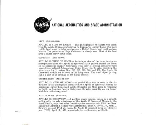 Apollo 13 Fred Haise Signed NASA Lithograph of Apollo 13 Scenes - Image 2