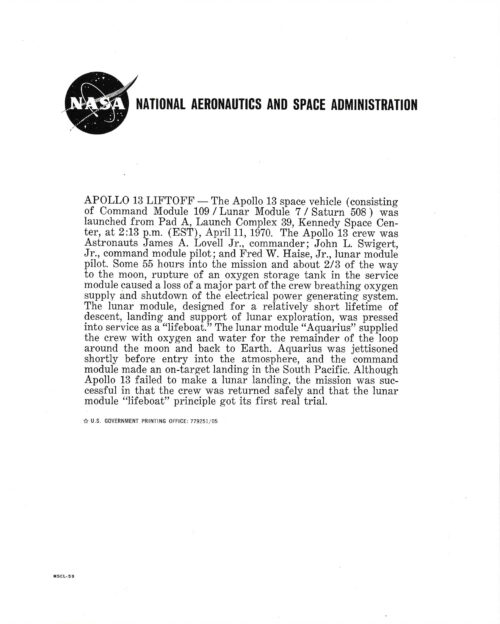 Apollo 13 Fred Haise Signed NASA Lithograph of Apollo 13 Launch - Image 2