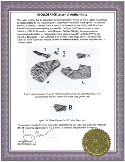 Apollo 11 Flown Kapton Foil Large Piece 1 x .5 Inches RS1-B - Image 5