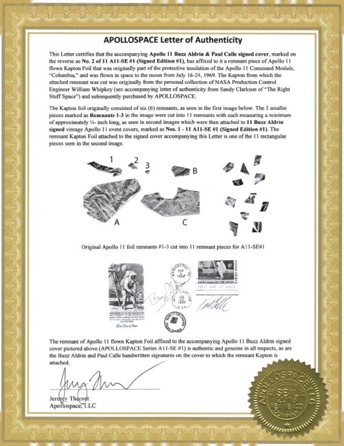 Apollo 11 Buzz Aldrin Signed Flown Kapton Foil Cover SE1 #2/11 - Image 3