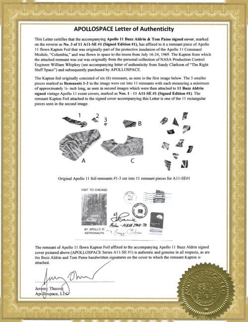 Apollo 11 Buzz Aldrin Signed Flown Kapton Foil Cover SE1 #3/11 - Image 3