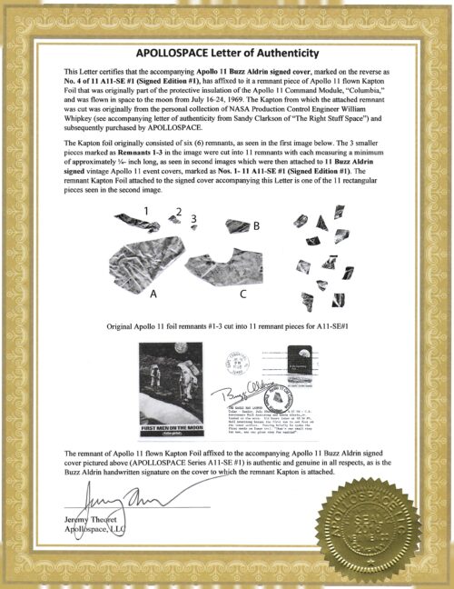 Apollo 11 Buzz Aldrin Signed Flown Kapton Foil Cover SE1 #4/11 - Image 3