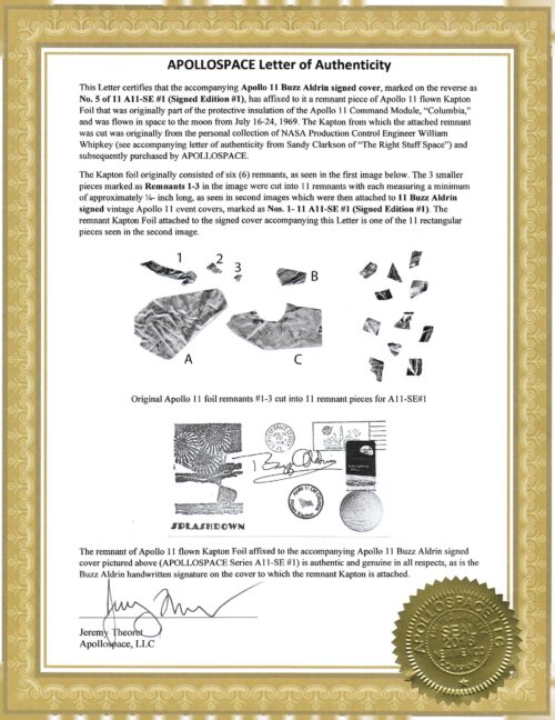 Apollo 11 Buzz Aldrin Signed Flown Kapton Foil Cover SE1 #5/11 - Image 3