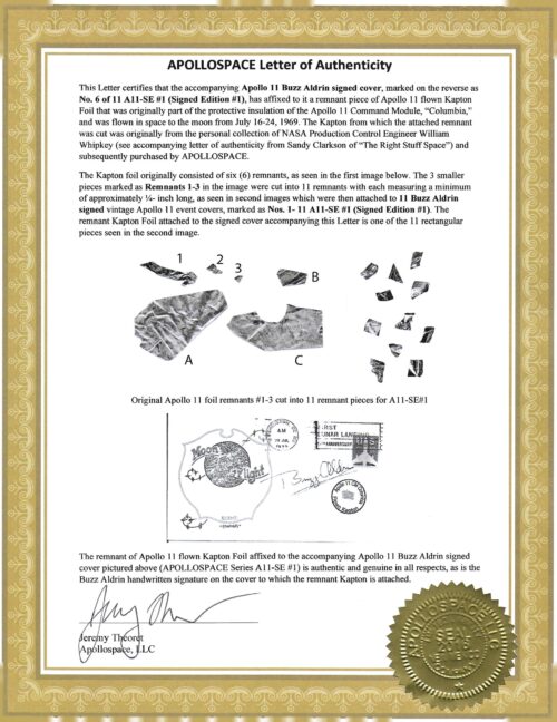 Apollo 11 Buzz Aldrin Signed Flown Kapton Foil Cover SE1 #6/11 - Image 3