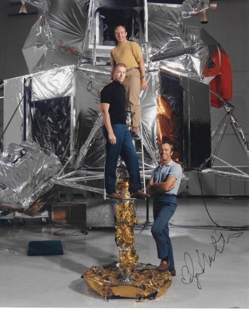 Apollo 14 Moonwalker Edgar Mitchell Signed Photo of Apollo 14 Crew on LM Mockup