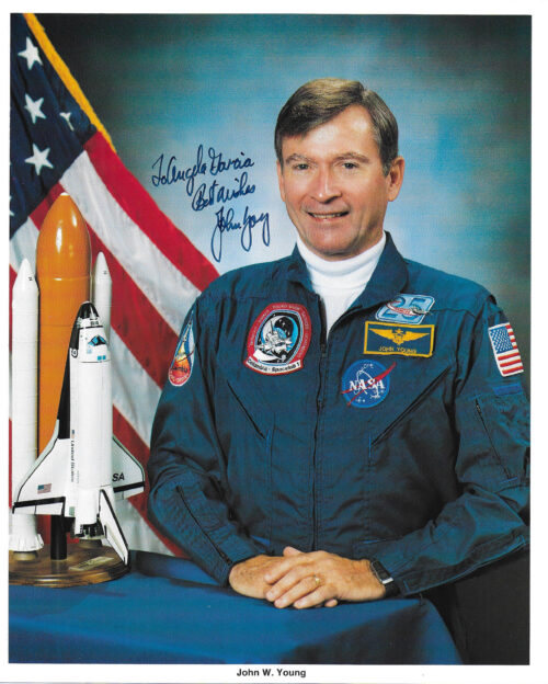 Apollo 16 Moonwalker John Young Signed NASA Blue Flight Suit Lithograph