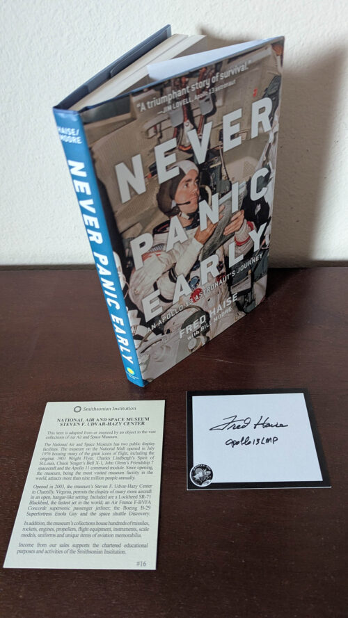 Apollo 13 Fred Haise Signed Book Label and Book Never Panic Early - Image 2