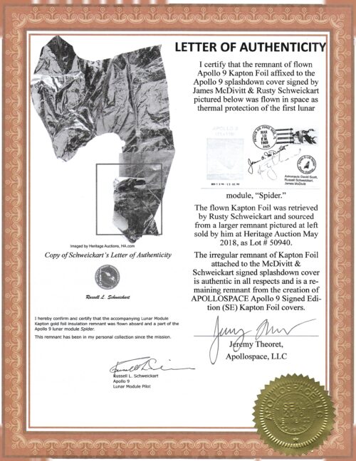 Apollo 9 Jim McDivitt & Rusty Schweickart Signed Cover with Flown LM Kapton Foil (Copy) - Image 3