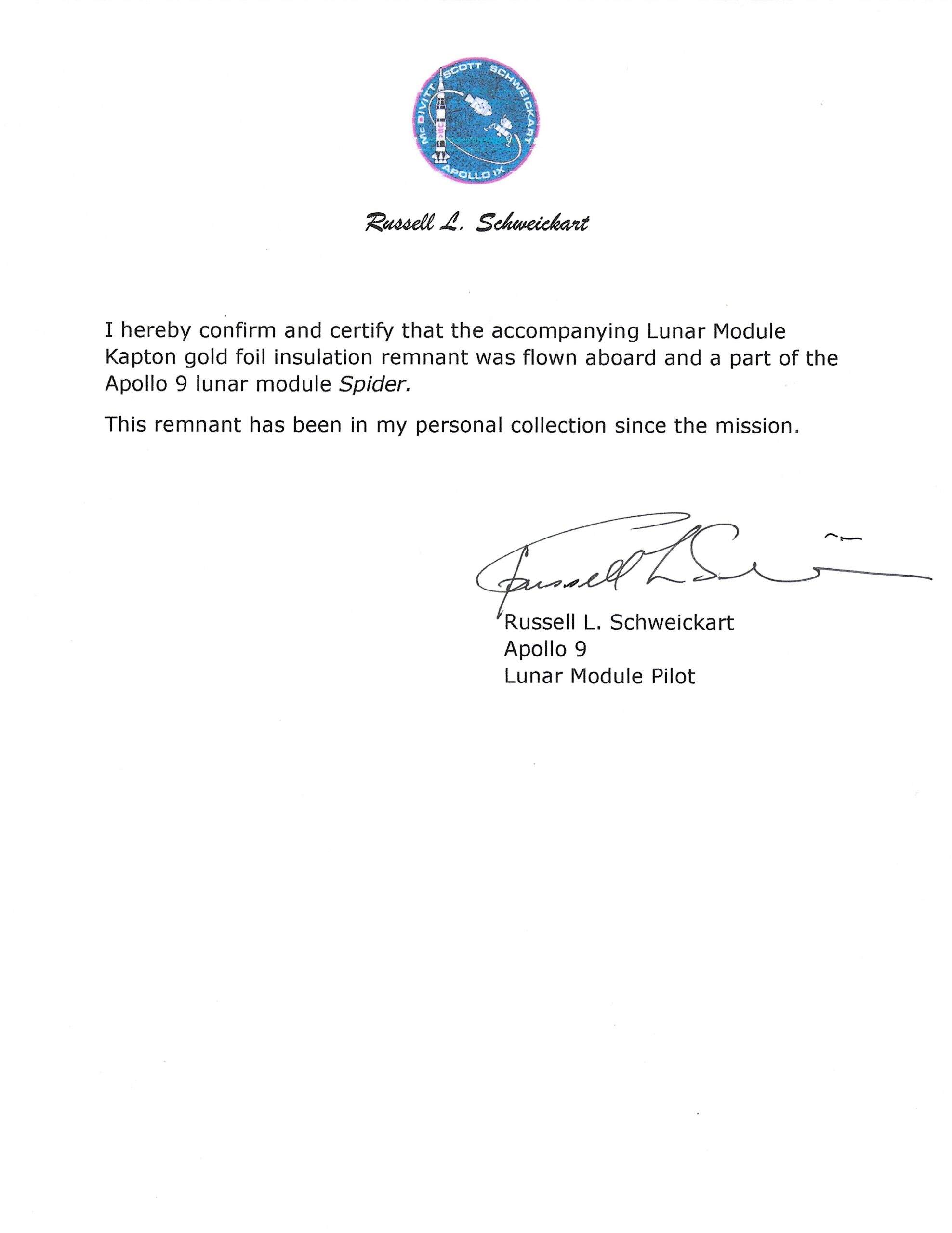 Apollo 9 Rusty Schweickart Signed Cover with Flown LM Kapton Foil SE#2-4 - Image 4