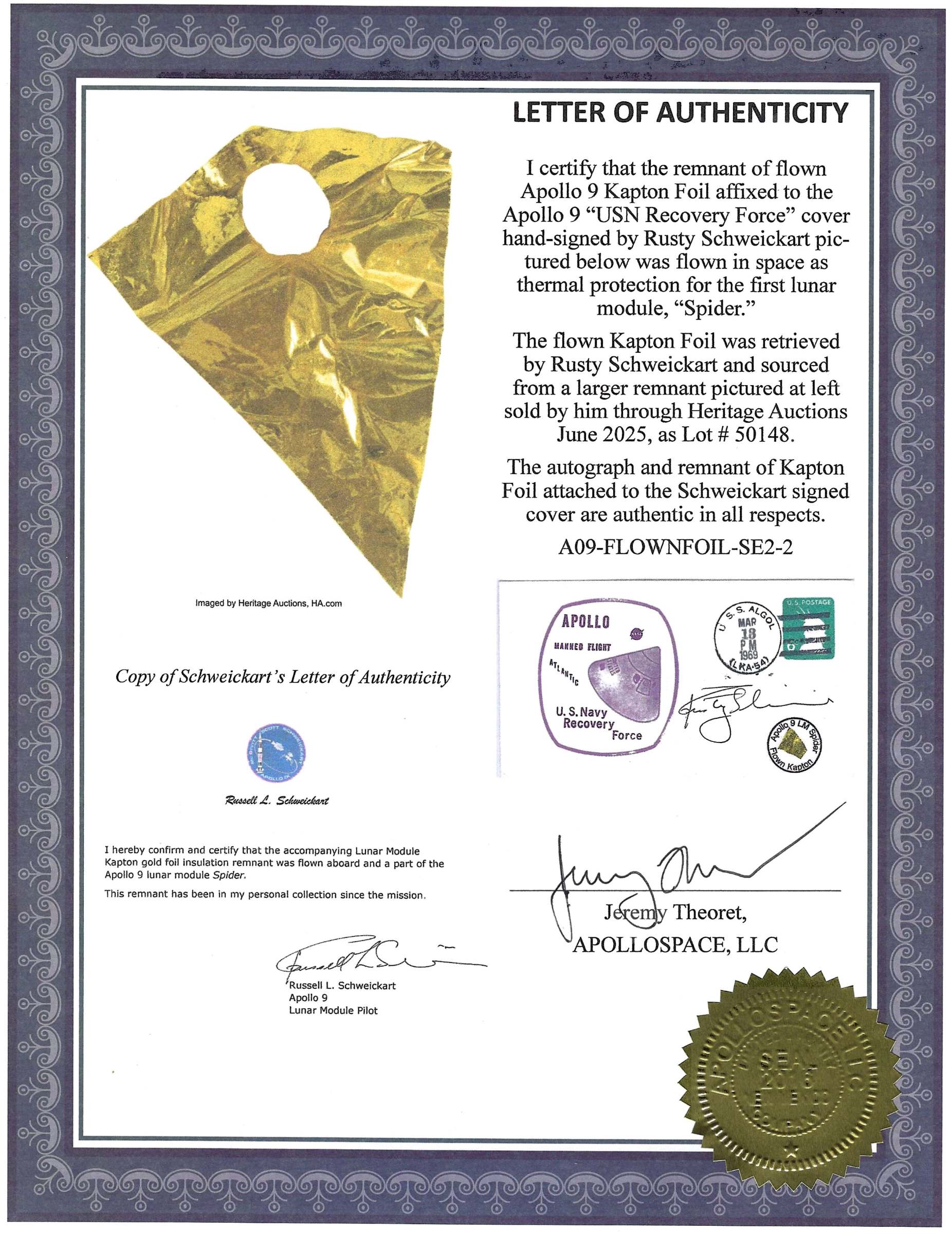 Apollo 9 Rusty Schweickart Signed Cover with Flown LM Kapton Foil SE#2-2 - Image 3