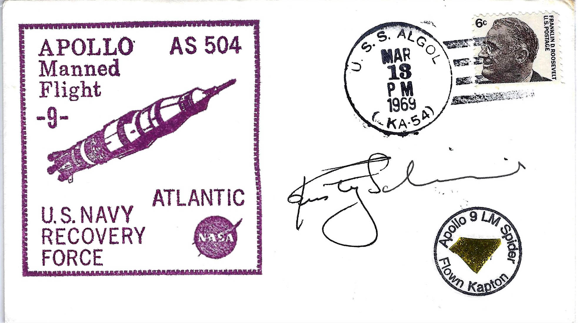 Apollo 9 Rusty Schweickart Signed Cover with Flown LM Kapton Foil SE#2-3