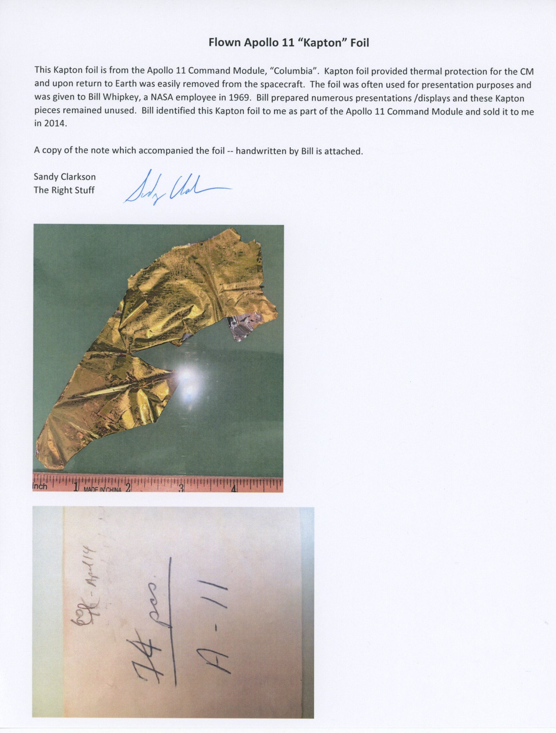 Apollo 11 Flown Kapton Foil Large Piece 3x2 Inches #RS2-B - Image 4