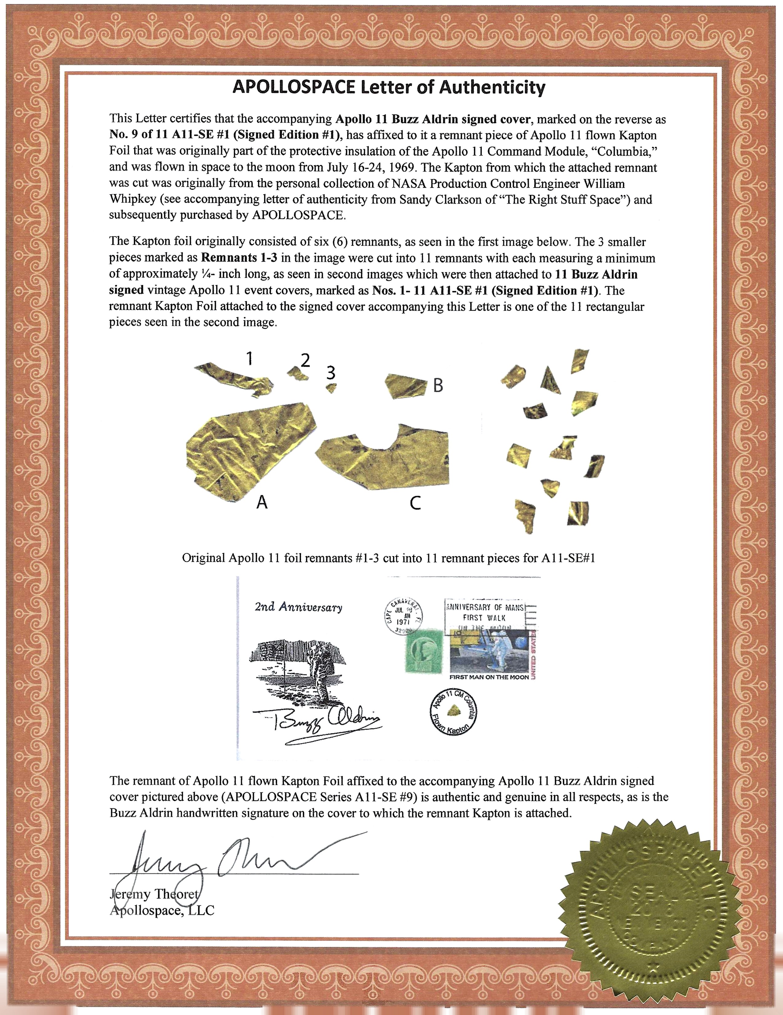 Apollo 11 Buzz Aldrin Signed Flown Kapton Foil Cover SE1 #9/11 - Image 9