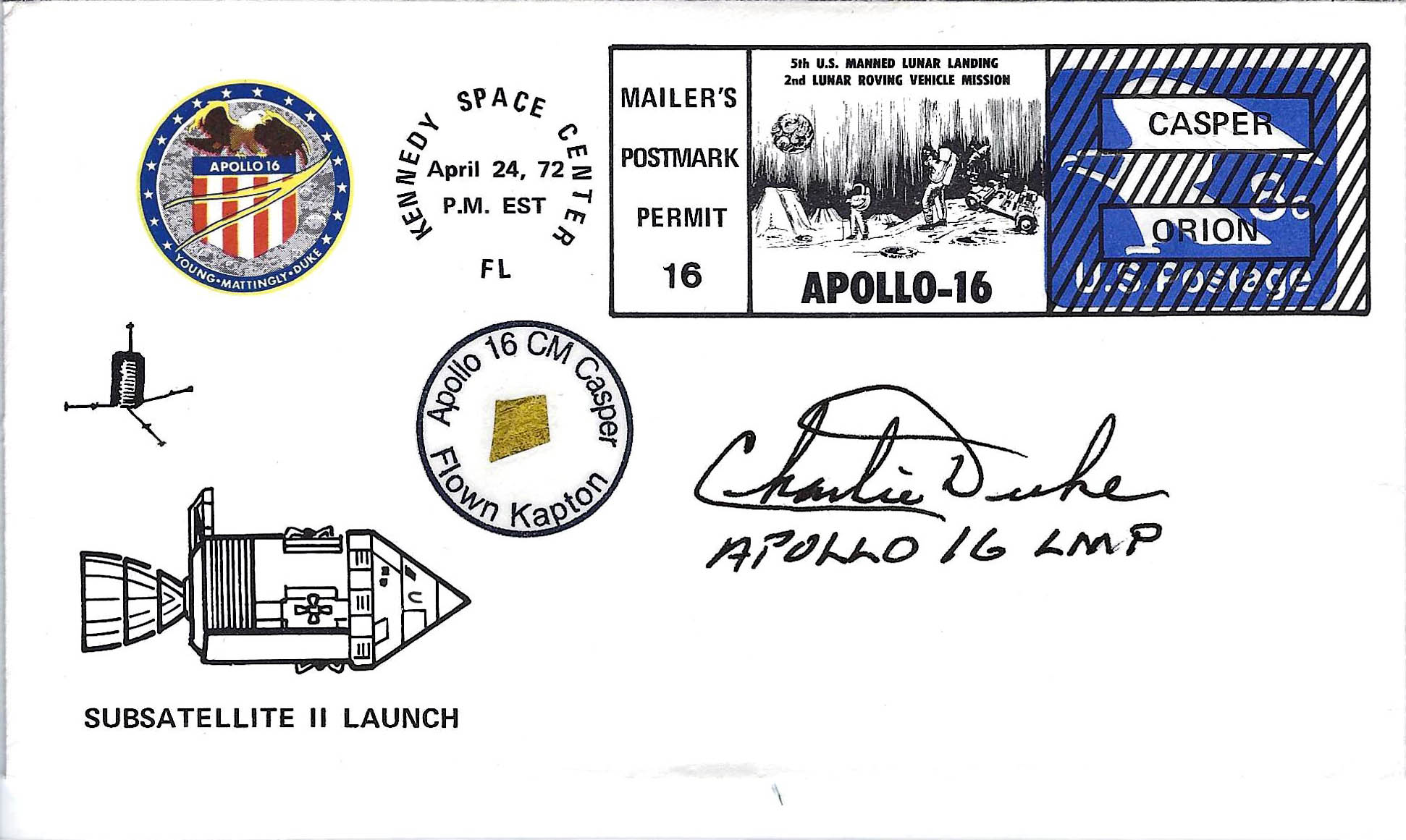 Apollo 16 Charlie Duke Signed Flown Kapton Foil Cover SE1 #2/10