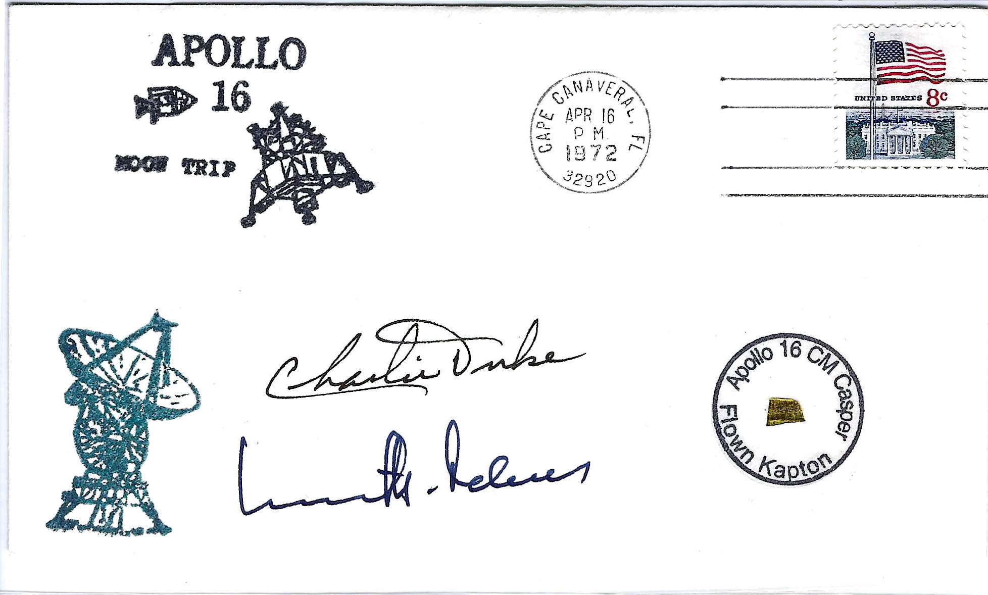 Apollo 16 Charlie Duke & Kurt Debus Signed Flown Kapton Foil Cover SE1 #7/10