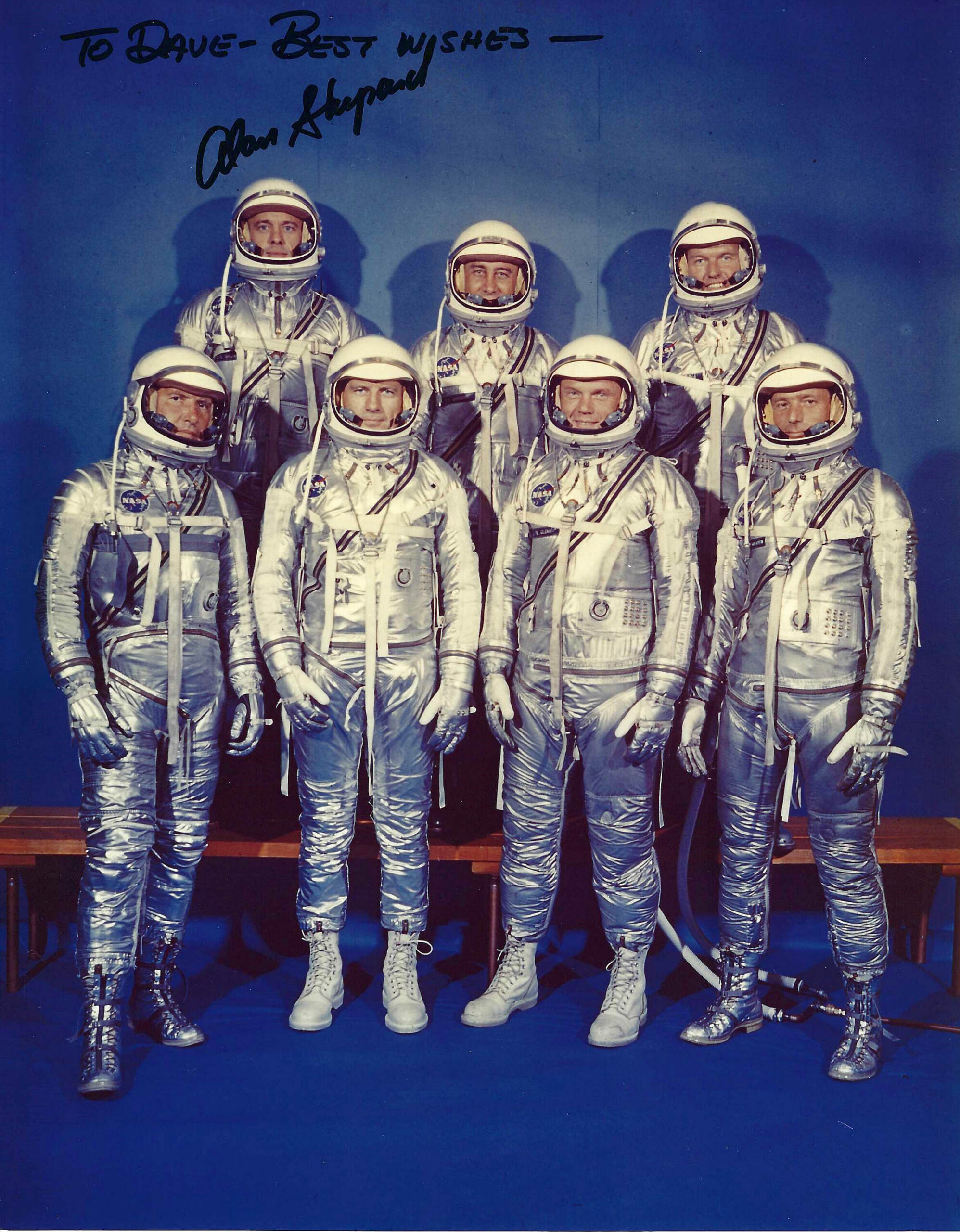 Alan Shepard Signed Mercury 7 Astronauts in Silver Space Suits Photograph