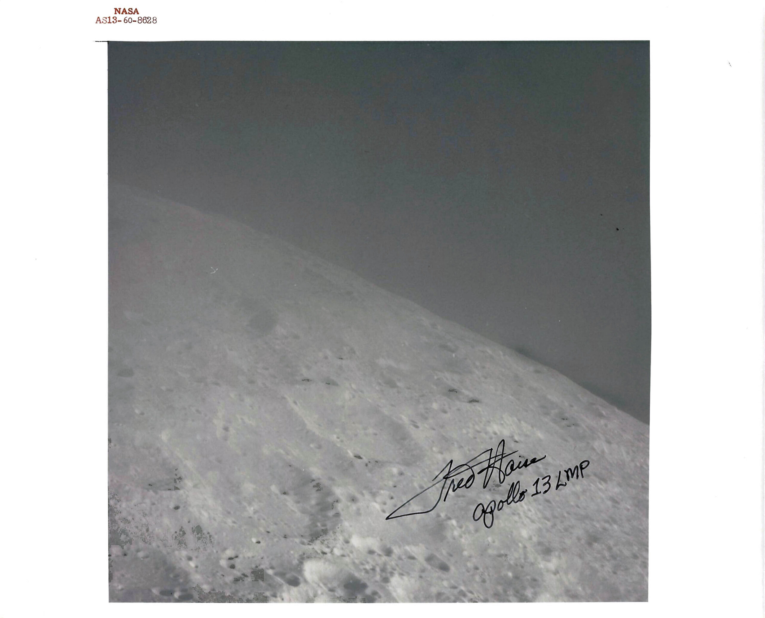 Apollo 13 Fred Haise Signed Color NASA Red # Photograph of Moon From Orbit