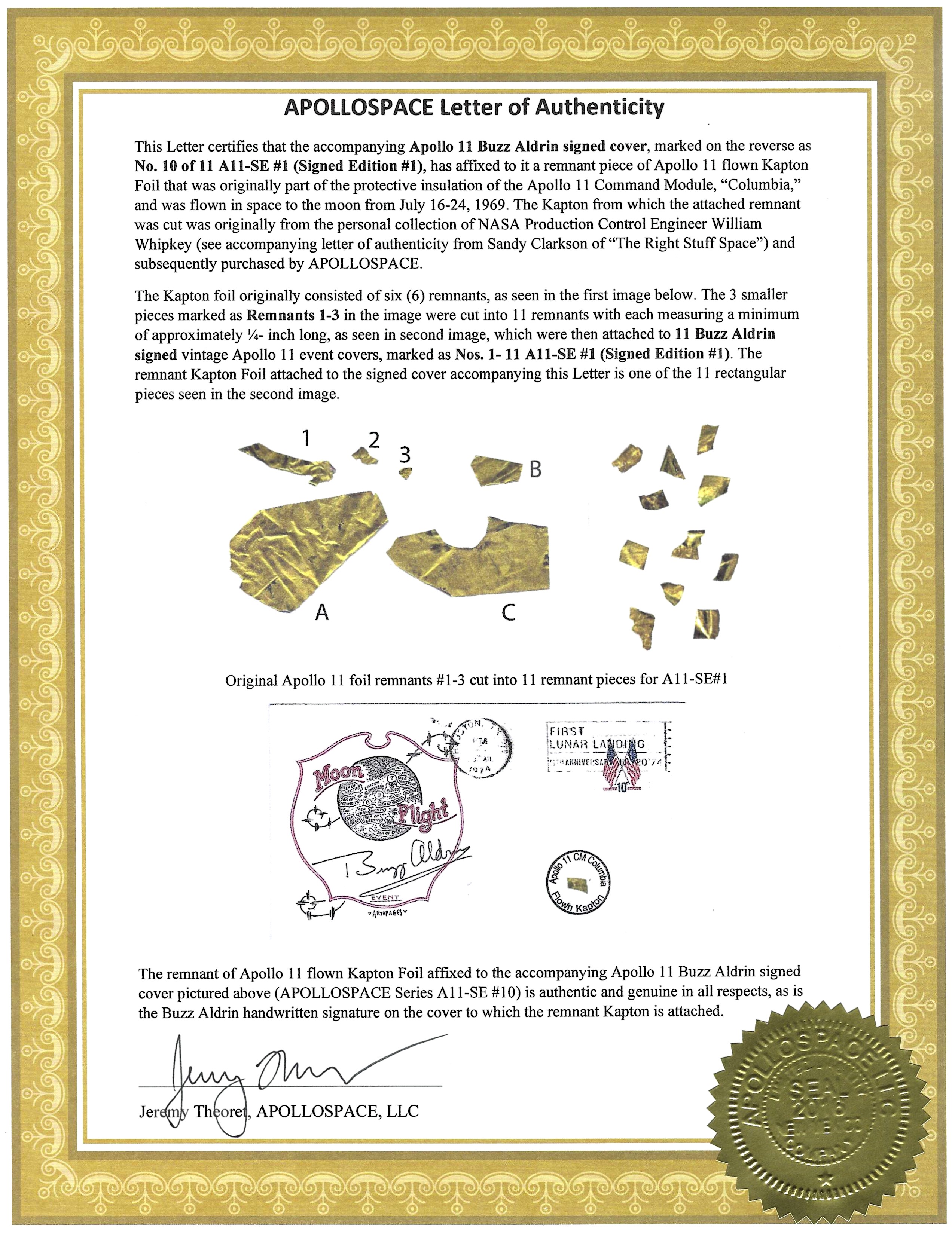 Apollo 11 Buzz Aldrin Signed Flown Kapton Foil Cover SE1 #10/11 - Image 9